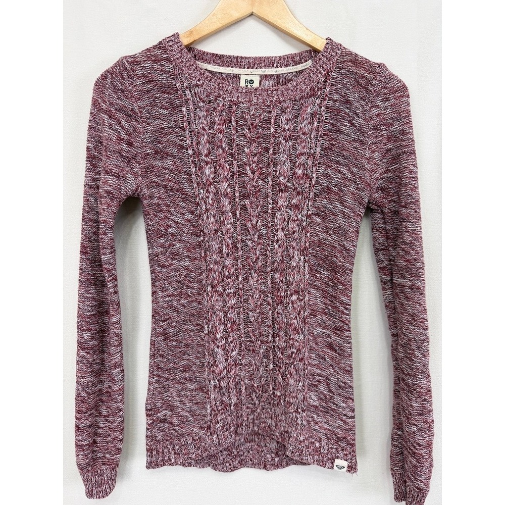 Roxy Cable Knit 100% Cotton Sweater Women Small Burgundy | Boho Indie